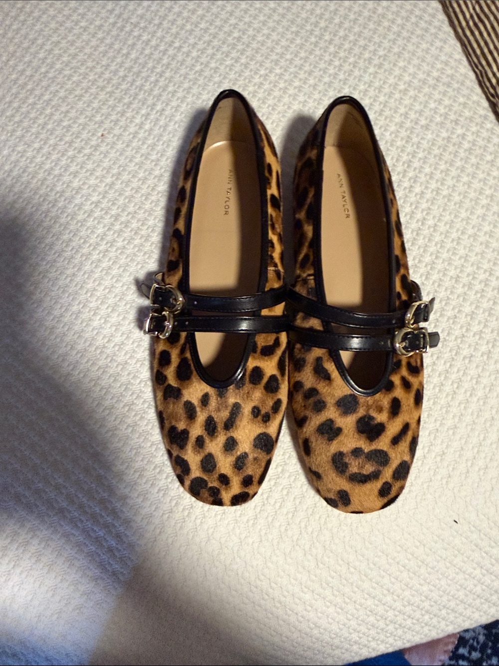 Ann Taylor Leopard-Print Double-Strap Flats - Tan & Black